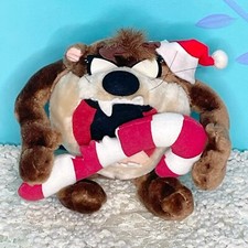 Vtg Tazmanian Devil Taz Christmas Candy Cane Plush Stuffed Animal Applause 1994