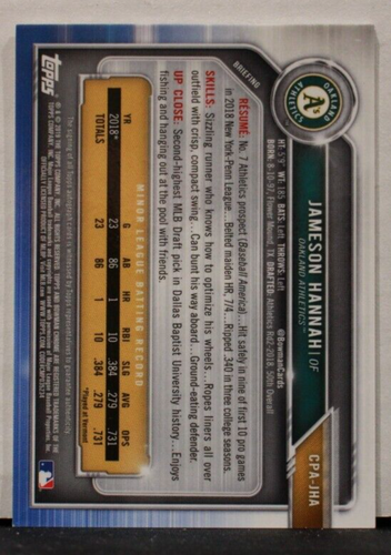 2019 Bowman Chrome Jameson Hannah #CPA-JHA Green Cracked Ice Refrator Auto /99 - Bild 2 von 2