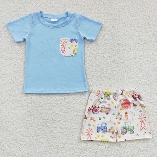 Sibling Baby Boys Farm Pocket Shirt Summer Outfits Clothes Sets - Picture 2 of 13