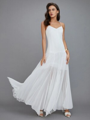 high heels with white dress Sloane High Split Plunge Neck Maxi Dress in White