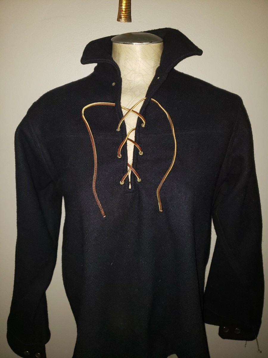 Vintage Ponderosa blue wool rawhide lace up hunting shirt