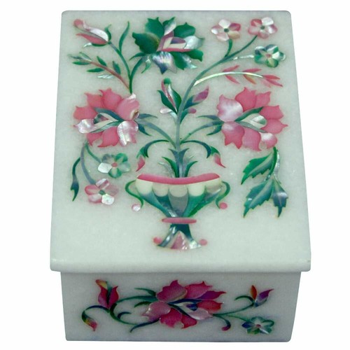Marble Jewelry trinket Box Semi Precious stones Inlay Work home decor - Picture 2 of 4