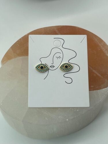 Evil Eye CZ Studs Earrings, Stud Minimalist Earrings Nazar 10mm x5mm. Protection - Picture 3 of 6