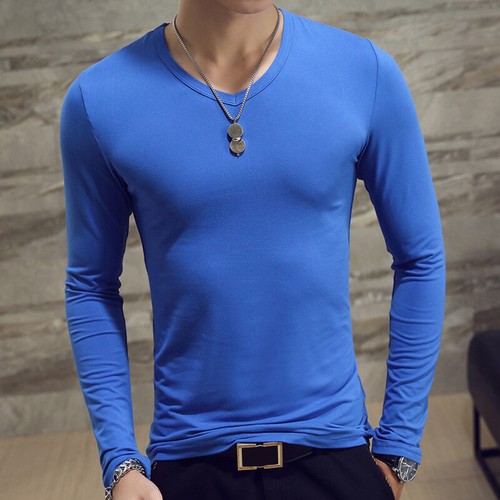Fashion Men Long Sleeve Slim Fit V-Neck Sports T-shirt Basic Tops Tee Pullovers - Picture 6 of 18