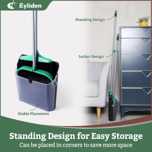 Broom and Dustpan Set, Long Handle Sweep Combo for Home, Office, Kitchen, Lobby, - Picture 6 of 12