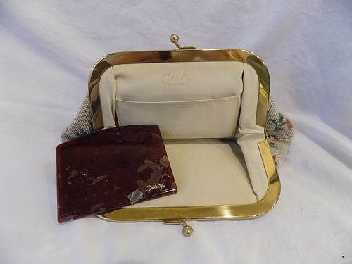 Vtg COBLENTZ Floral Embroidered Clutch w/Compact (226) - Picture 3 of 6