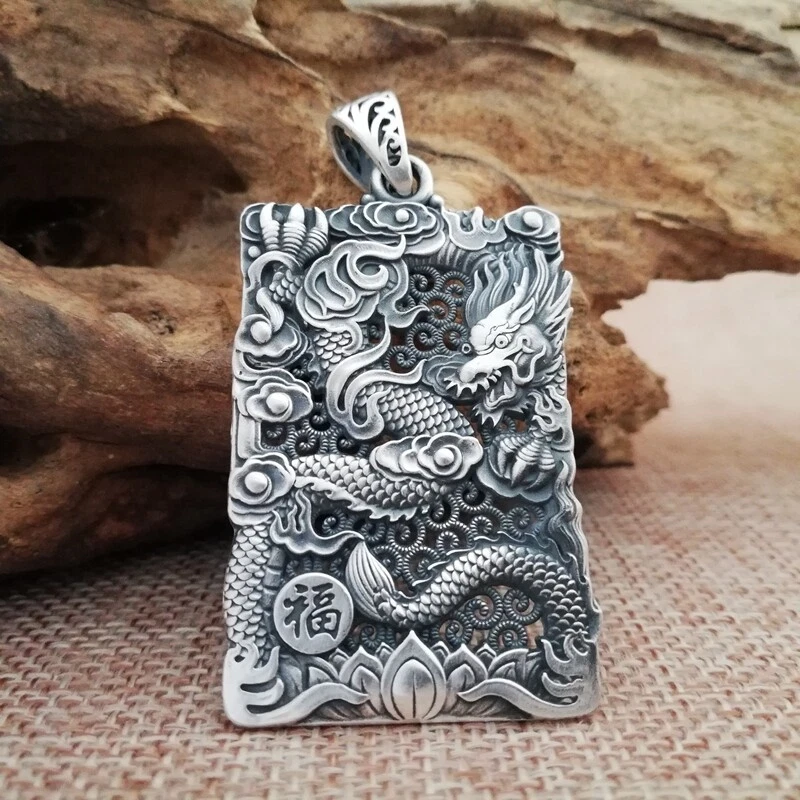 Pingente amuleto chinês S925 prata esterlina masculino feminino Fengshui besta dragão - Imagem 2 de 3