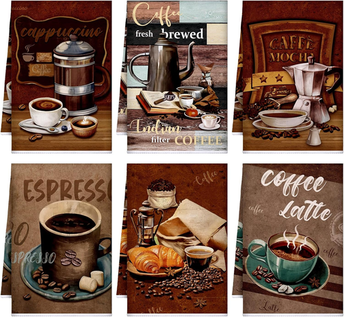 Set of 6 Coffee Kitchen Towels Absorbent Dish Towels 24 x 16 Inches Kitchen Gift - Picture 9 of 11