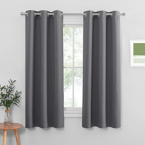 PONY DANCE Blackout Curtains Bedroom - 42 x 63 inch Grey Blackout Material - Picture 2 of 5