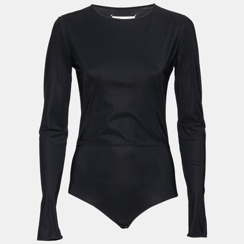 MM6 Maison Margiela Black Jersey Overlay Detail Long Sleeve Bodysuit M - Picture 1 of 8