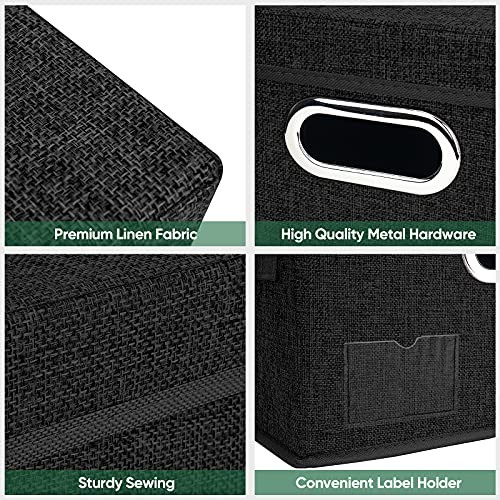 Storage Bins with Lids, Foldable Linen Fabric Storage 5-Pack Large Size Black - Picture 7 of 7