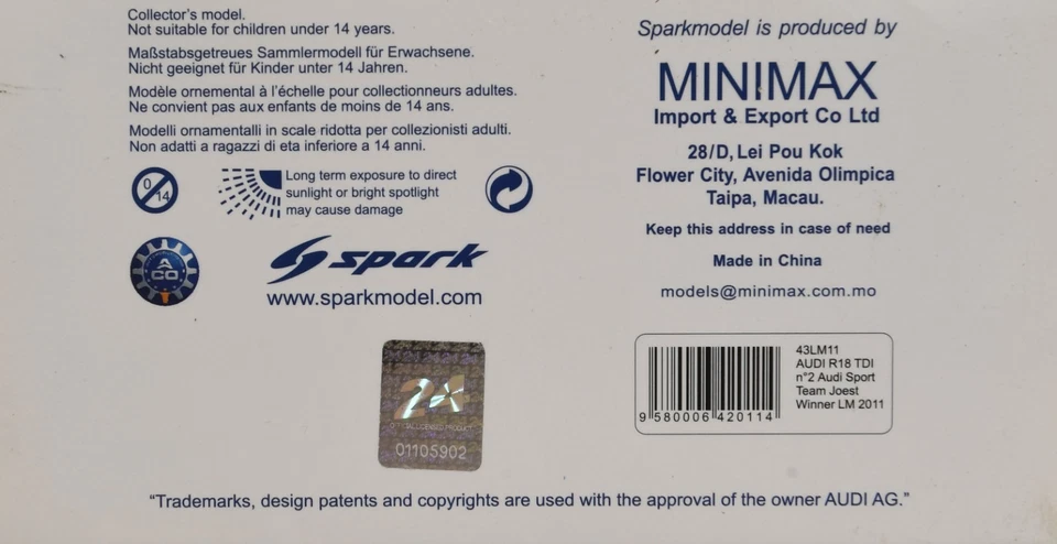 1/43 SPARK AUDI R18 TDI WINNER LE MANS 2011/ no Minichamps ixo trofeu - Photo 3/3
