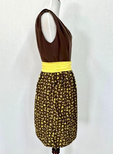 Vestido Anthropologie Yoana Baraschi Tormenta de Formas Talla 2 Marrón Amarillo Sin Mangas - Imagen 3 de 7