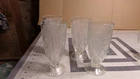 4 Jeanette Iris & Herringbone Clear Footed Water Tumblers/Glasses. 6 1/8"