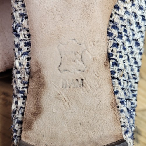 Tory Burch Reva Größe 8,5 Ballerinas dunkelblau weiß geflochtenes Tweedleder - Bild 8 von 9