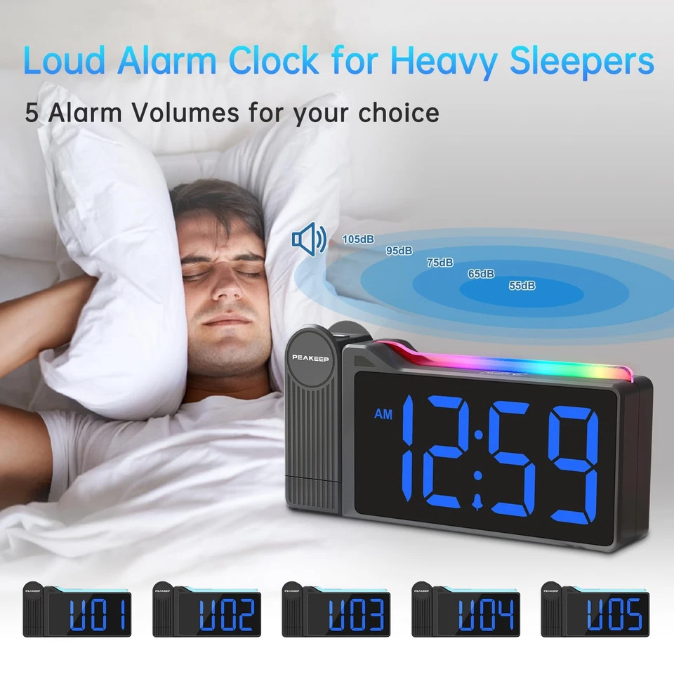 Projection Alarm Clock for Bedroom Ceiling Super Loud for Heavy Sleepers - Image 4 of 4