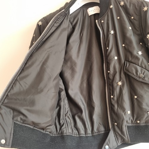 Sandro Black bomber Jacket Size 2 - Picture 12 of 13
