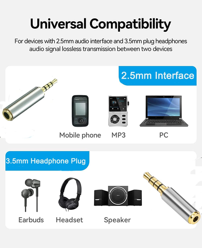 2 Pack Gold Plated 2.5Mm Male to 3.5Mm Female/3.5Mm Male to 2.5Mm Female Audio J - Picture 2 of 12
