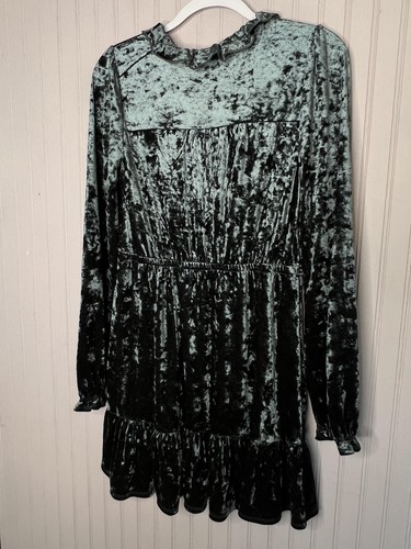 Romeo Juliet Couture DRESS Womens Medium Velvet Teal Blue  Ruffle Boho Elegant - Picture 10 of 15