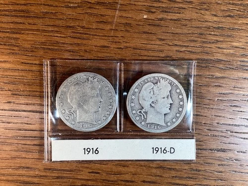 1916, 1916 D Barber Quarter Dollar Coins Lot Of 2