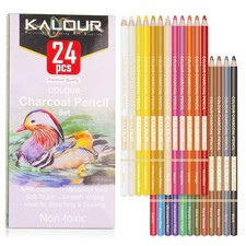 KALOUR PDAS 24 Premium Coloured Charcoal Pencils Drawing Set, Quality Pastel 
