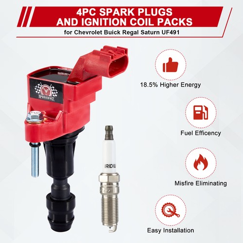 Set of 4 Ignition Coil Pack and Spark Plugs For Chevrolet Malibu 2.4L 2007-2014 - Bild 17 von 23