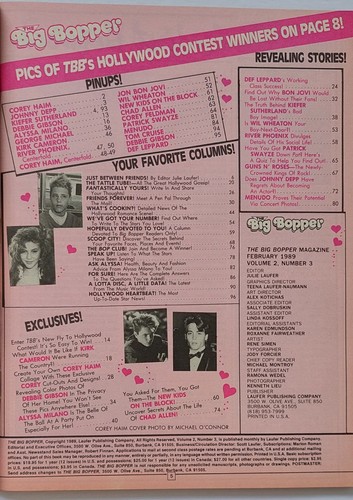 Big Bopper Magazine Febbraio 1989 Corey Haim Guns N Roses NKOTB Bon Jovi Menudo - Foto 8 di 21
