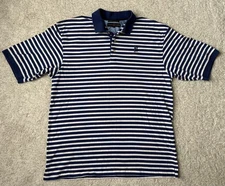 Tommy Hilfiger Golf Shirt Mens XL Navy Blue Striped TPC Sawgrass Embroidery 