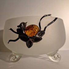 Obst Anbietschale Glas Mattiert Relief Floral Silber Mit Bernstein