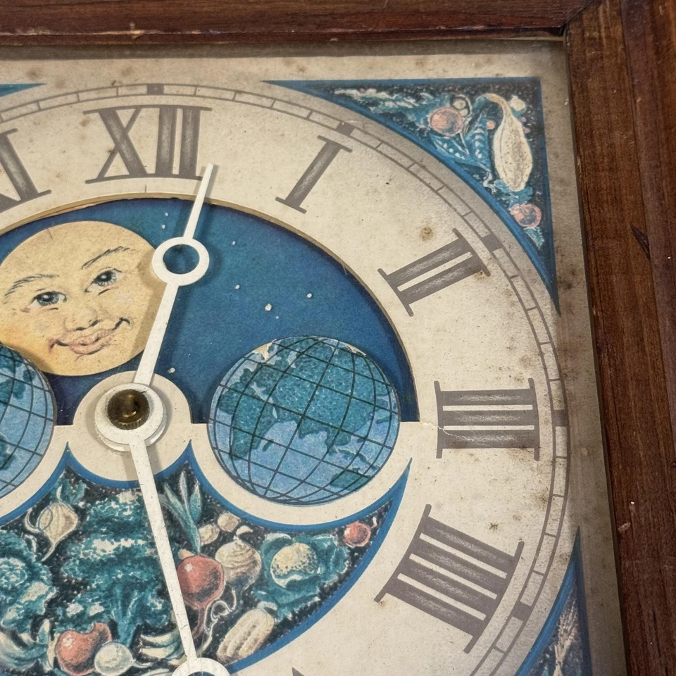 Vintage Planters Electric Wall Clock Moon Dial Gardening Calendar USA Works - Image 3 of 4