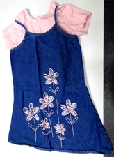 Vintage 1990s Size 6 Brooke Lindsay Denim Floarl Dress & Pink Undershirt Set*