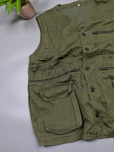 VTG 70s Soviet Army Military Olive Green Multipocket Vest Jacket Mens Sz 56 L/XL - Picture 6 of 20