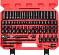 Socket Set 3/8" Impact 67-Piece Metric and Sae 6 Point CR-V Steel Sockets with E