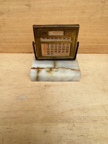 Vintage Art Deco Diamond Point Perpetual Calendar Marble Base Brass - Picture 2 of 4