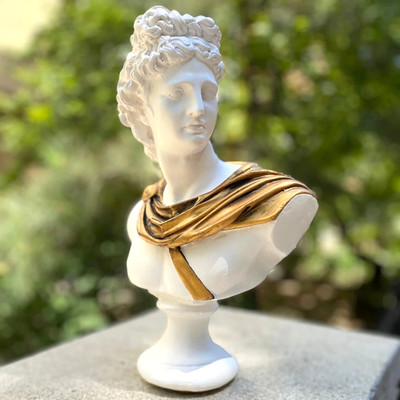 Handmade Apollo Bust Sculpture, Ancient Greek Mythology Statue with Golden Cloak