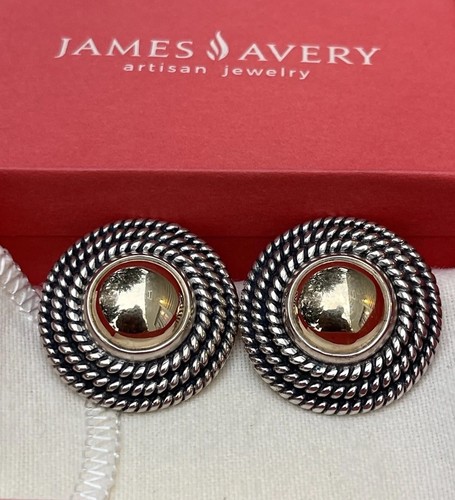 James Avery 14k Yellow Gold Sterling  Rope Dome Shaped LargeFrench Clip Earrings - Picture 1 of 13
