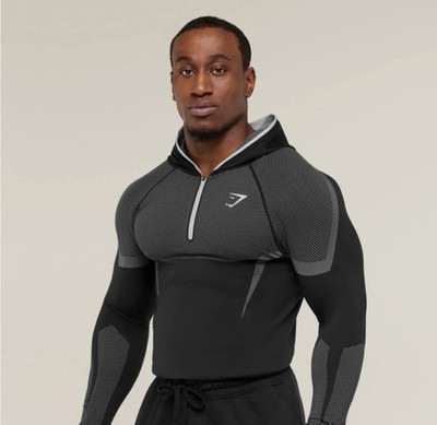 Gymshark Onyx 5.0 Muscle Fit Grey/White Hoodie– Size L – IN HAND