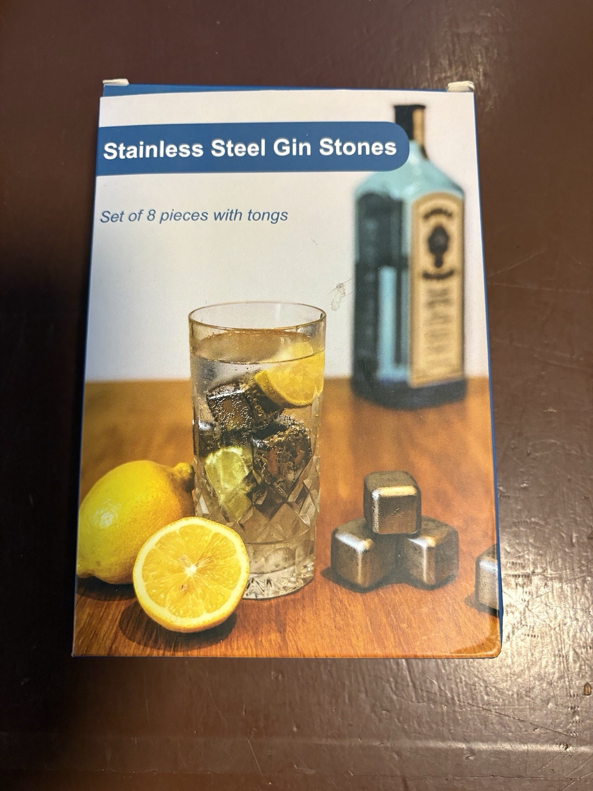 Stainless Steel Gin Stones (8) Drink Ice Cube Stones with Ice Tong