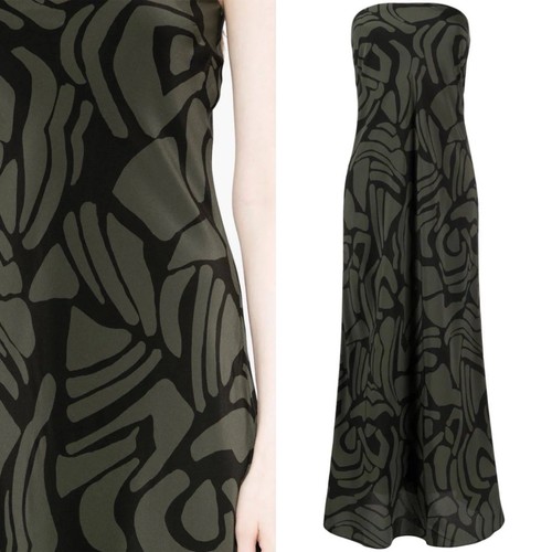 Matteau Size 5 (14 Aus 10 US) Green Black Silk Pebble Bias Column Dress - Picture 5 of 24