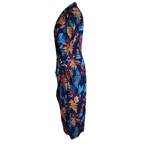 Vtg 1990s HBS Ltd. Faux Sarong Style Maxi Dress 16 Multicolor Tropical Floral - Picture 3 of 7