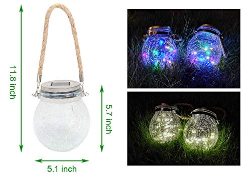 2 Pack Hanging Solar Powered LED Lights,Cracked Glass Ball Light, Waterproof ... - Picture 3 of 7