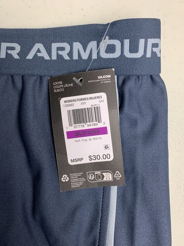NWT Under Armour Women’s Tech Play Up Shorts Pockets Blue 2XL Loose Fit New - Picture 4 of 13