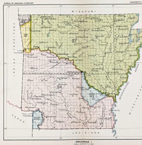 1899 ARKANSAS Map ORIGINAL - CEDED INDIAN LANDS - LITTLE ROCK (9.5X8) - Picture 3 of 6