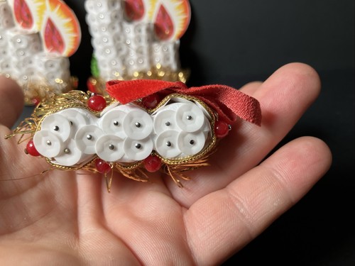 Vintage Stecknadel Pailletten Perlen Weihnachten Kerzen Ornamente Set (3) Retro Schmuck - Bild 8 von 8