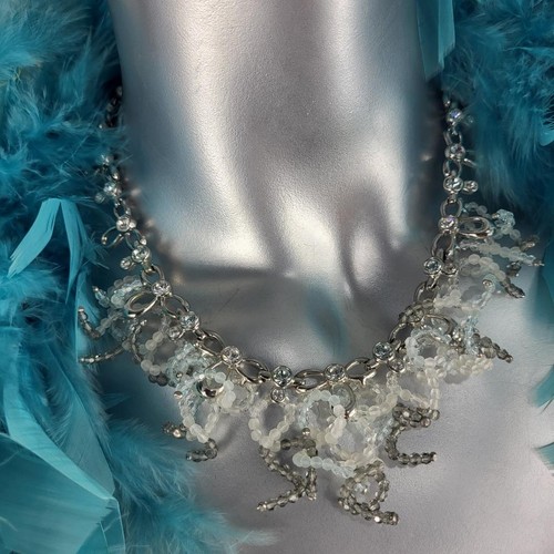 SWAROVSKI~SWAN SIGNED VINTAGE BLUE BEADED CRYSTAL DANGLE NECKLACE EARRINGS SET - Picture 6 of 21