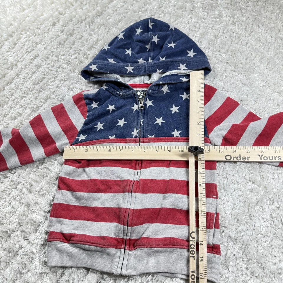 Vintage OshKosh B'gosh Hoodie Boys 5 Stars Stripes USA Flag Merica Y2K Party - Image 3 of 4