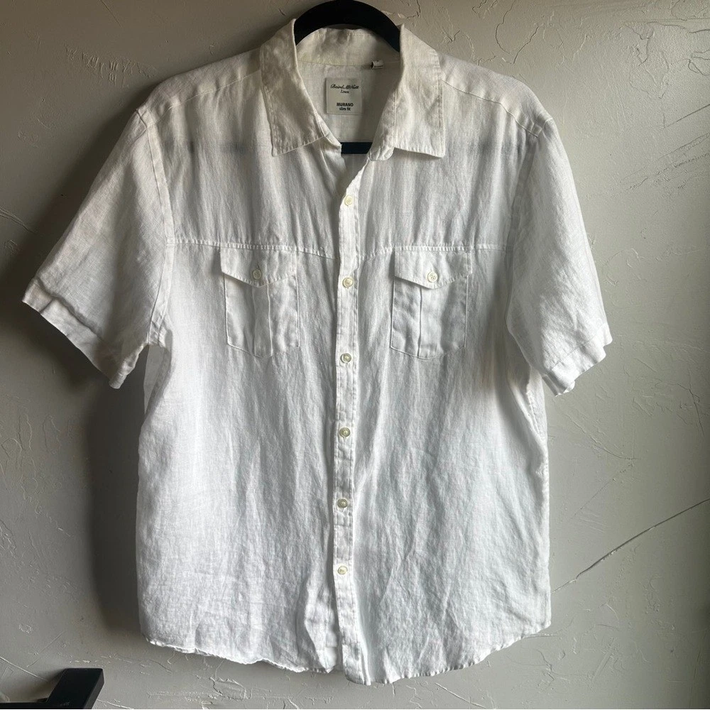Murano 100% Linen White Button Up Coastal Old Money Sz L Lightweight