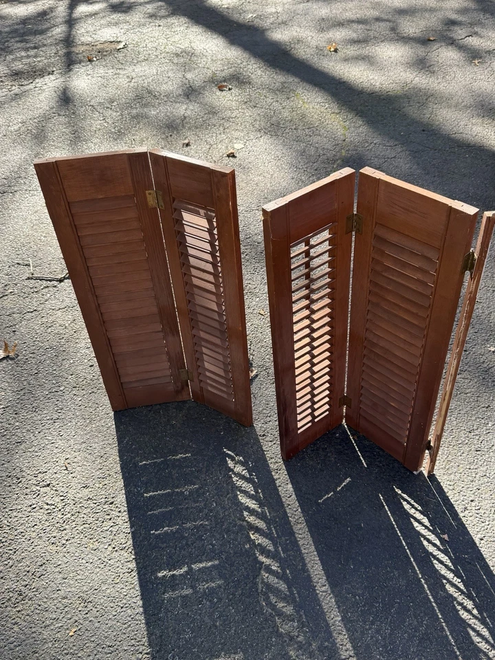 "2 persianas plegables vintage de madera para café plantación 27,1/4"" pulgadas de alto x 15,5 pulgadas con" Foto 3 de 3