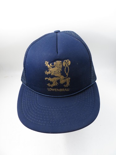 VINTAGE Lowenbrau Hat Cap Snap Back Navy Trucker Mesh Beer Advertising Mens 80s - Picture 2 of 6