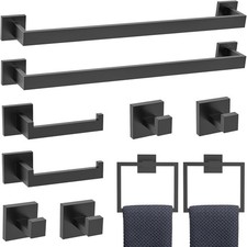 10PCS Matte Black Bathroom Hardware Set SUS304 Stainless Steel Towel Bar Wall Mo